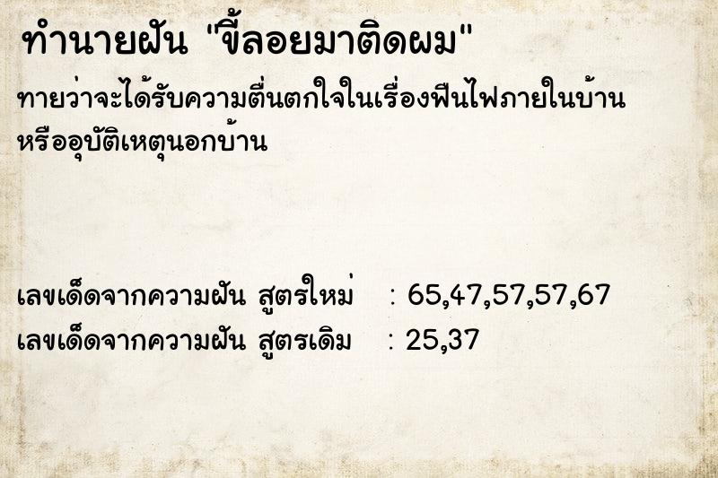 ทำนายฝัน ขี้ลอยมาติดผม ทำนายฝัน ขี้ลอยมาติดผม
