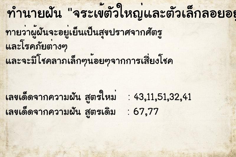 ทำนายฝันทำนายฝันจระเข้ตัวใหญ่และตัวเล็กลอยอยู่ในน้ำ