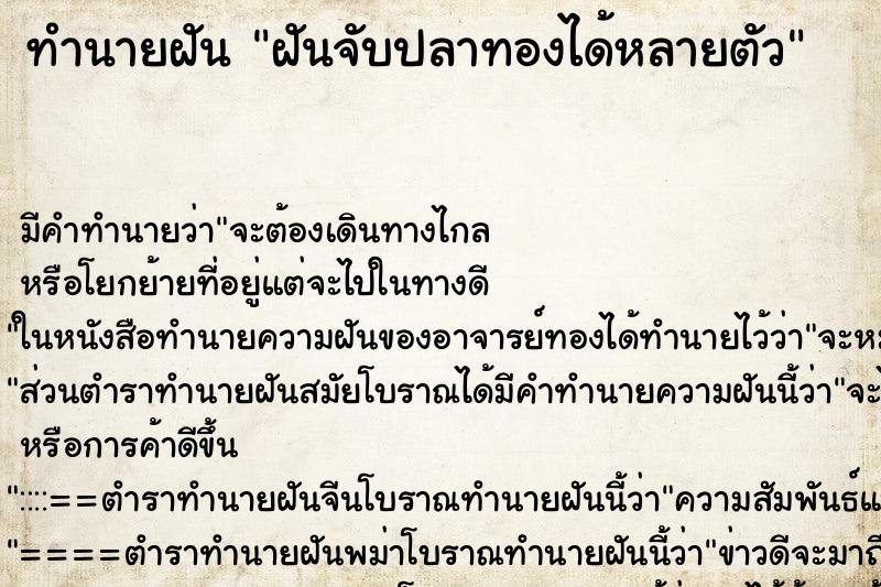 ทำนายฝันทำนายฝันฝันจับปลาทองได้หลายตัว