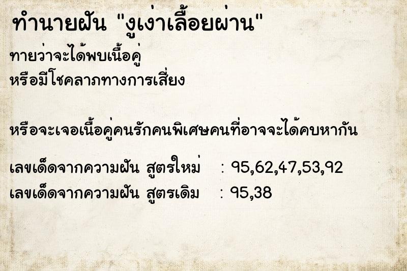 ทำนายฝันงูเง่าเลื้อยผ่าน ทำนายฝันทำนายฝันงูเง่าเลื้อยผ่าน