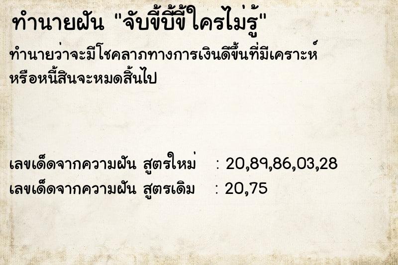 ทำนายฝันจับขี้บี้ขี้ใครไม่รู้ ทำนายฝันทำนายฝันจับขี้บี้ขี้ใครไม่รู้