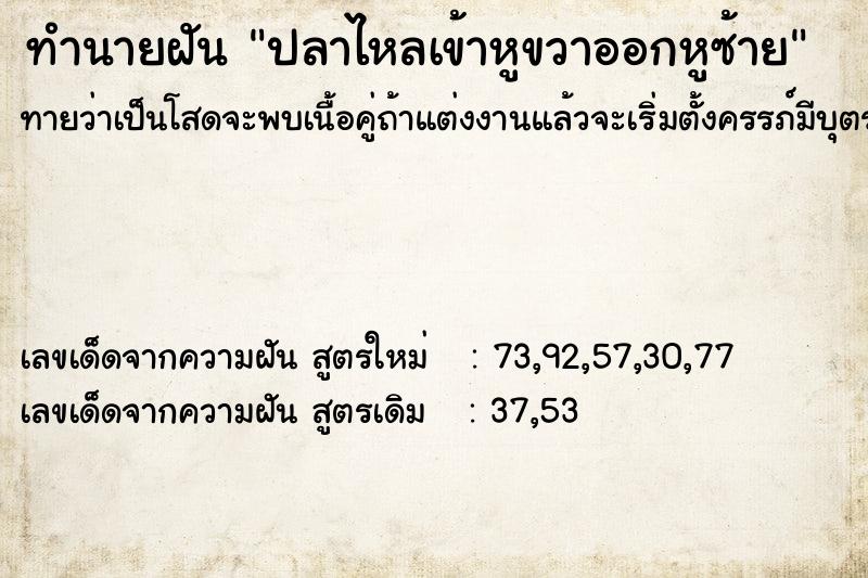 ทำนายฝันทำนายฝันปลาไหลเข้าหูขวาออกหูซ้าย