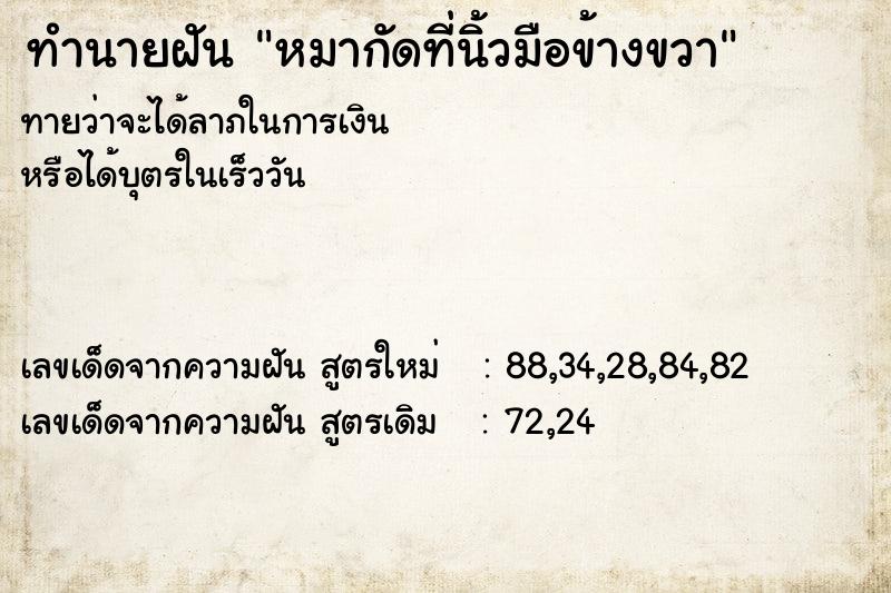 ทำนายฝันหมากัดที่นิ้วมือข้างขวา ทำนายฝันทำนายฝันหมากัดที่นิ้วมือข้างขวา