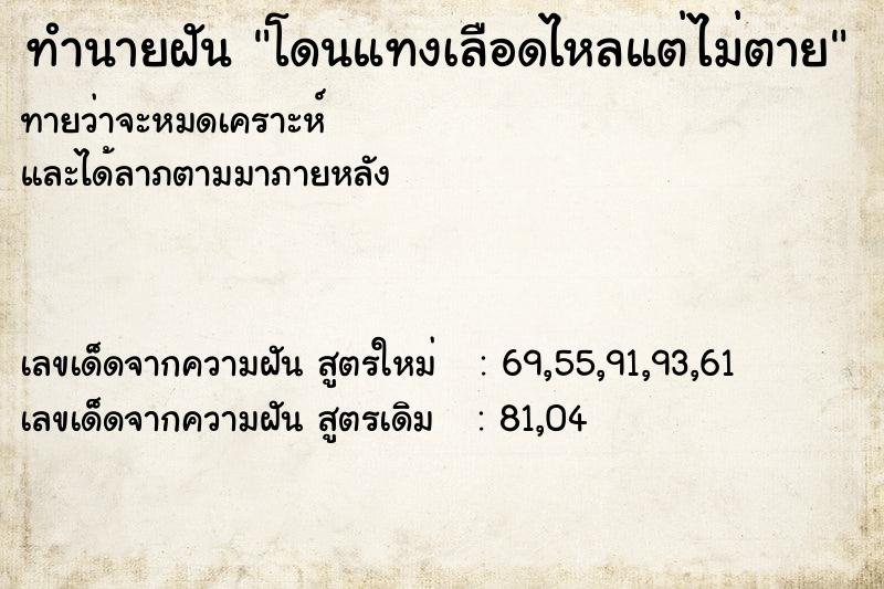 ทำนายฝันโดนแทงเลือดไหลแต่ไม่ตาย ทำนายฝันทำนายฝันโดนแทงเลือดไหลแต่ไม่ตาย