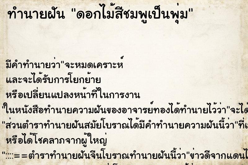 ทำนายฝัน ดอกไม้สีชมพูเป็นพุ่ม ทำนายฝัน ดอกไม้สีชมพูเป็นพุ่ม