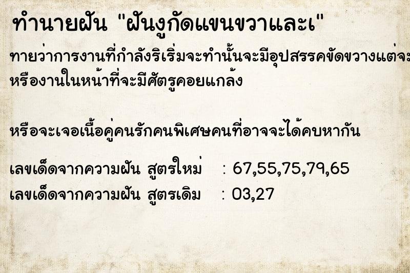 ทำนายฝัน ฝันงูกัดแขนขวาและà ทำนายฝัน ฝันงูกัดแขนขวาและà