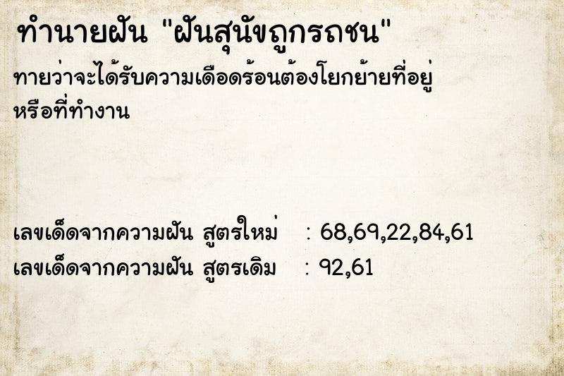 ทำนายฝันทำนายฝันฝันสุนัขถูกรถชน