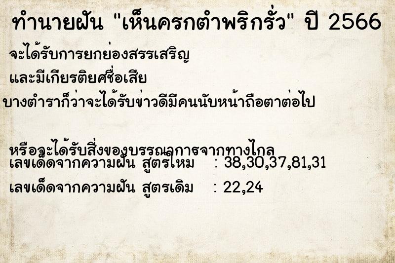 ทำนายฝันทำนายฝันเห็นครกตำพริกรั่ว