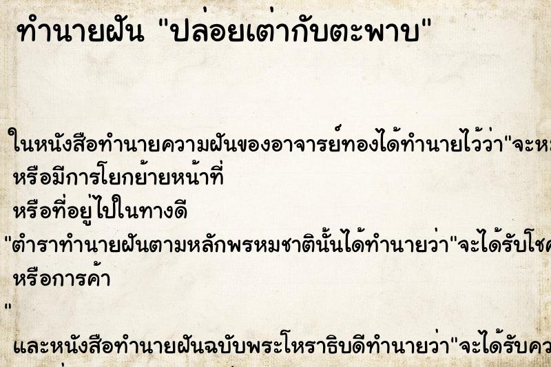 ทำนายฝันปล่อยเต่ากับตะพาบ ทำนายฝันทำนายฝันปล่อยเต่ากับตะพาบ