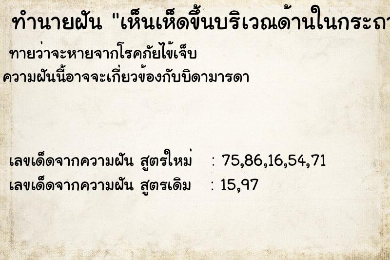 ทำนายฝันทำนายฝันเห็นเห็ดขึ้นบริเวณด้านในกระถางธูป