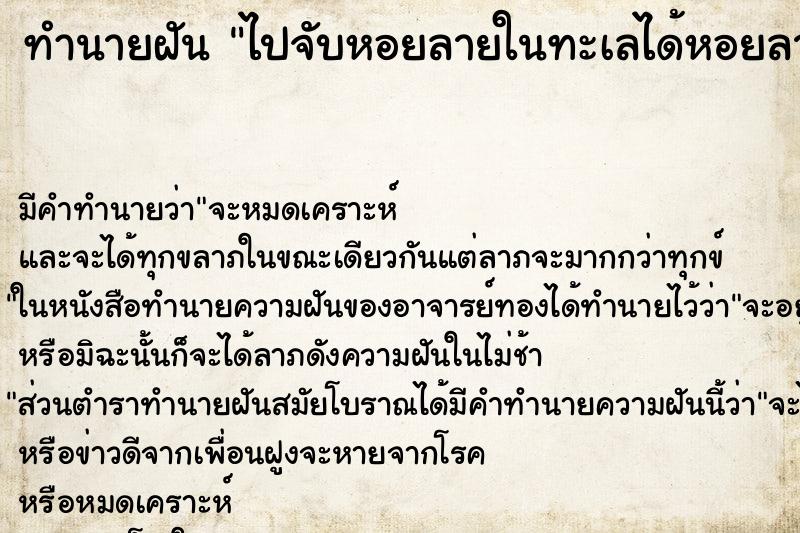 ทำนายฝันทำนายฝันไปจับหอยลายในทะเลได้หอยลาย