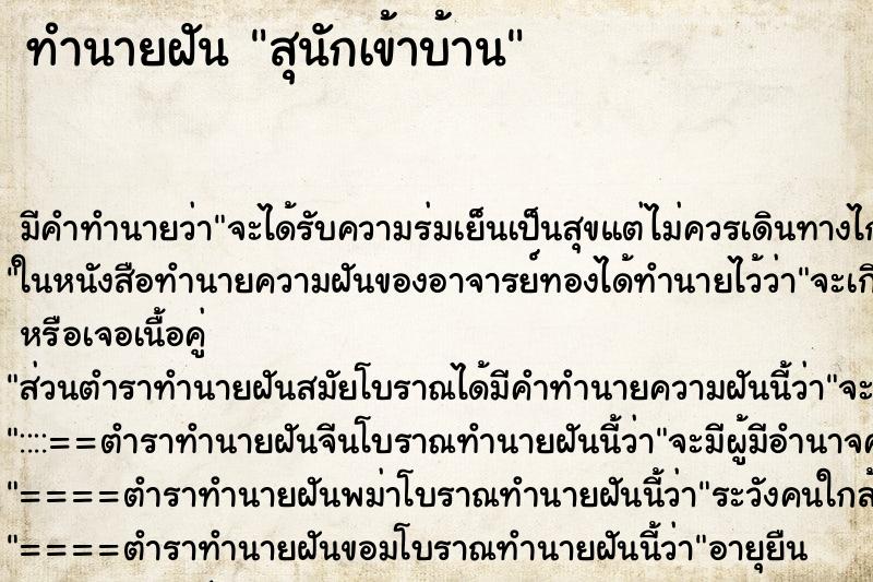 ทำนายฝันสุนักเข้าบ้าน ทำนายฝันทำนายฝันสุนักเข้าบ้าน
