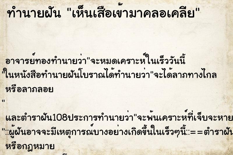 ทำนายฝัน เห็นเสือเข้ามาคลอเคลีย ทำนายฝัน เห็นเสือเข้ามาคลอเคลีย