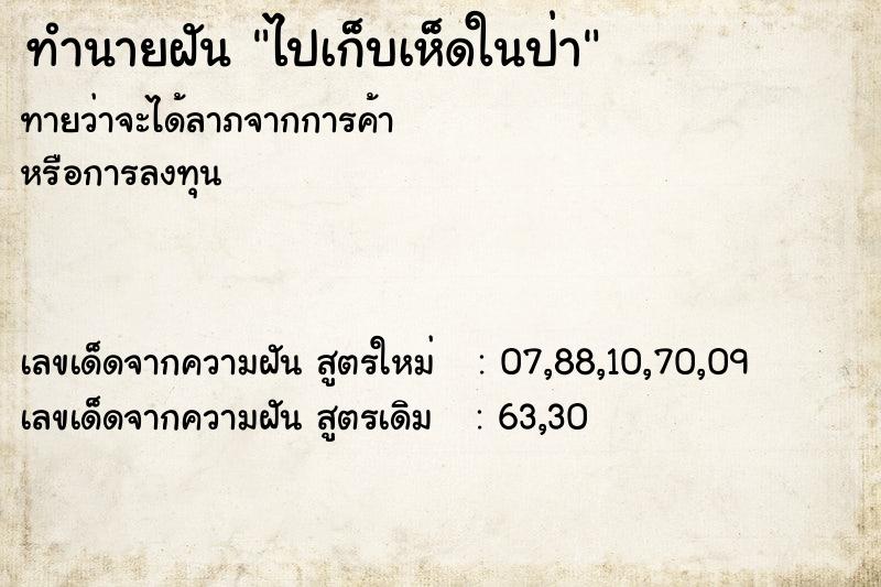 ทำนายฝันทำนายฝันไปเก็บเห็ดในป่า