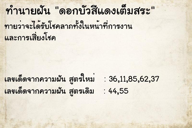 ทำนายฝันดอกบัวสีแดงเต็มสระ ทำนายฝันทำนายฝันดอกบัวสีแดงเต็มสระ