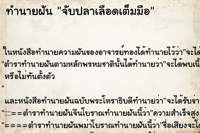 ทำนายฝัน จับปลาเลือดเต็มมือ ทำนายฝัน จับปลาเลือดเต็มมือ