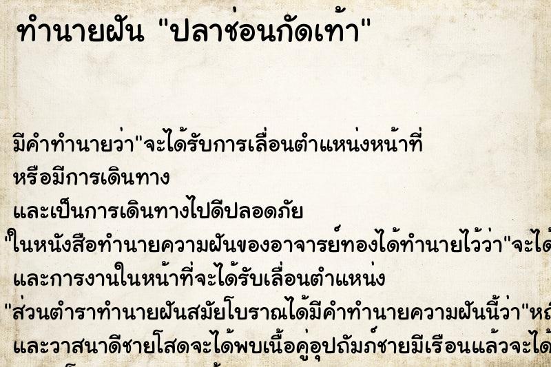 ทำนายฝัน ปลาช่อนกัดเท้า ทำนายฝัน ปลาช่อนกัดเท้า