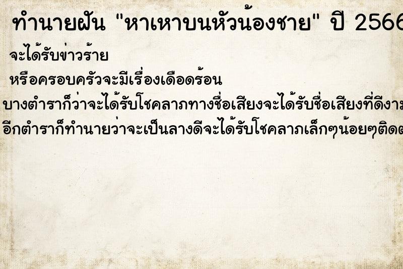 ทำนายฝันหาเหาบนหัวน้องชาย ทำนายฝันทำนายฝันหาเหาบนหัวน้องชาย