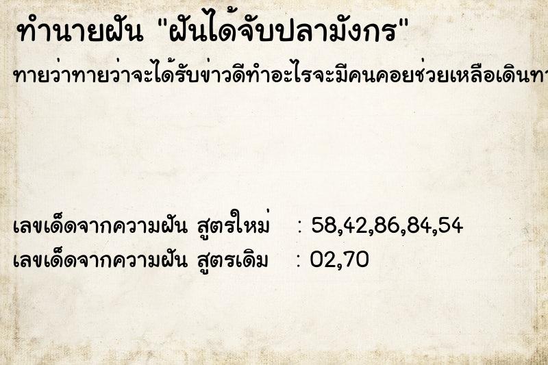 ทำนายฝันทำนายฝันฝันได้จับปลามังกร