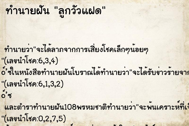 ทำนายฝัน ลูกวัวแฝด ทำนายฝัน ลูกวัวแฝด