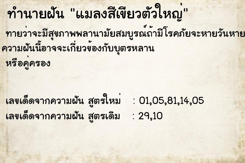 ทำนายฝัน แมลงสีเขียวตัวใหญ่ ทำนายฝัน แมลงสีเขียวตัวใหญ่