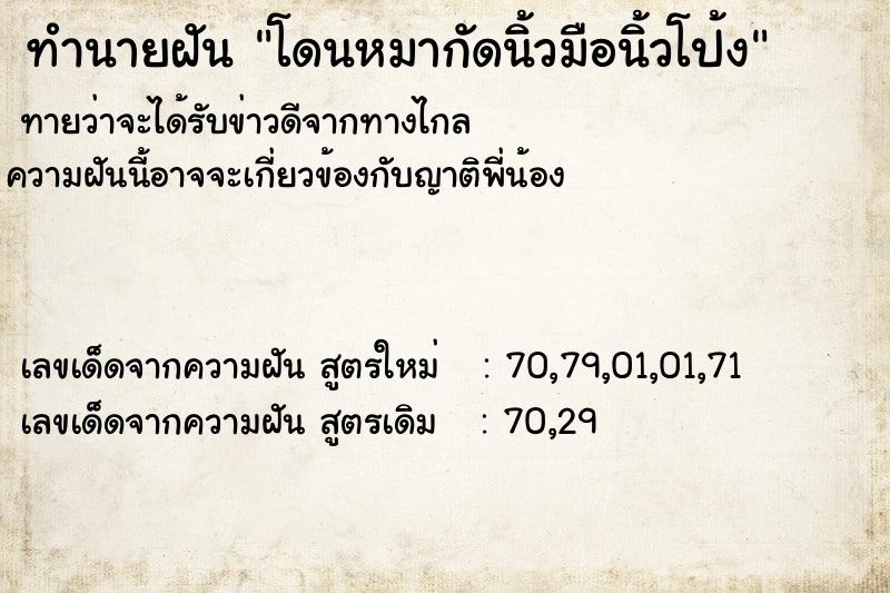 ทำนายฝัน โดนหมากัดนิ้วมือนิ้วโป้ง ทำนายฝัน โดนหมากัดนิ้วมือนิ้วโป้ง