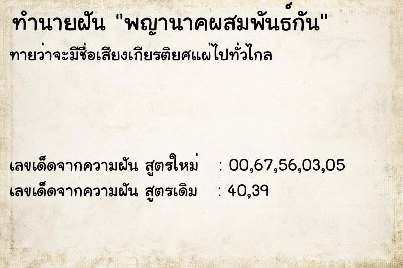 ทำนายฝันพญานาคผสมพันธ์กัน ทำนายฝันทำนายฝันพญานาคผสมพันธ์กัน