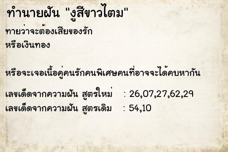 ทำนายฝันงูสีขาวไตม ทำนายฝันทำนายฝันงูสีขาวไตม