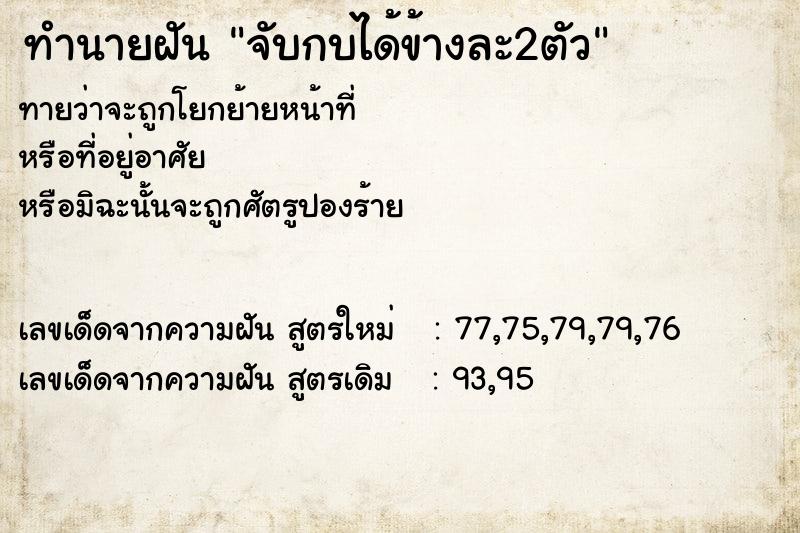 ทำนายฝัน จับกบได้ข้างละ2ตัว