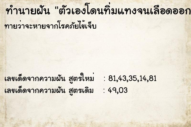 ทำนายฝันตัวเองโดนทิ่มแทงจนเลือดออก ทำนายฝันทำนายฝันตัวเองโดนทิ่มแทงจนเลือดออก