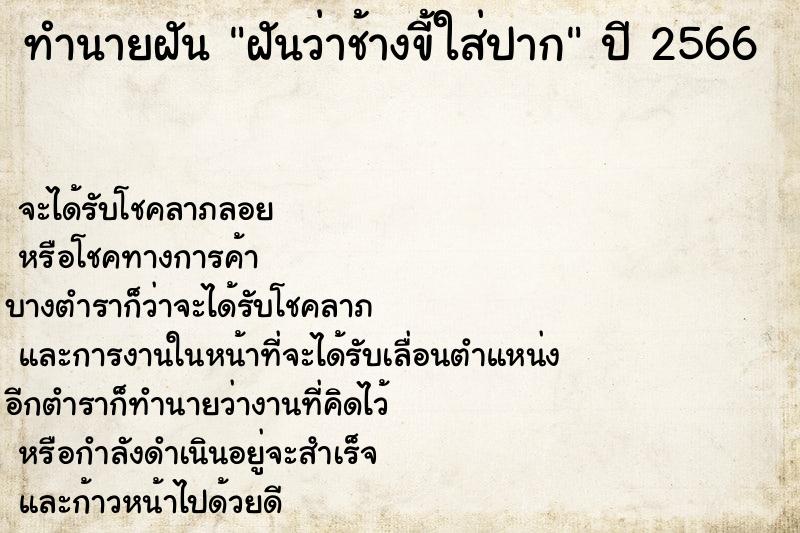 ทำนายฝันฝันว่าช้างขี้ใส่ปาก ทำนายฝันทำนายฝันฝันว่าช้างขี้ใส่ปาก