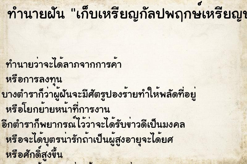 ทำนายฝันทำนายฝันเก็บเหรียญกัลปพฤกษ์เหรียญบาทงานศพ