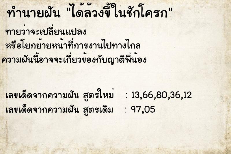 ทำนายฝันทำนายฝันได้ล้วงขี้ในชักโครก