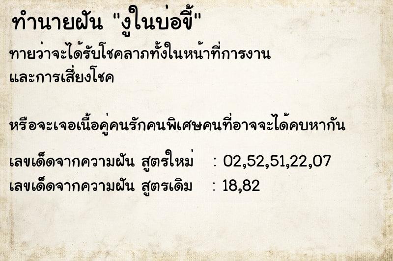 ทำนายฝันงูในบ่อขี้ ทำนายฝันทำนายฝันงูในบ่อขี้