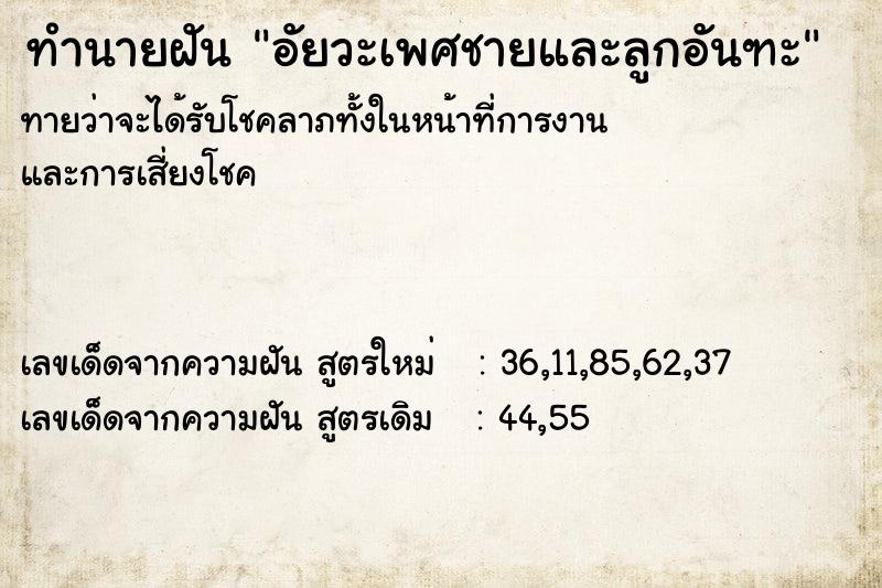 ทำนายฝันทำนายฝันอัยวะเพศชายและลูกอันฑะ