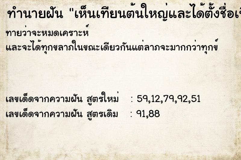 ทำนายฝันเห็นเทียนต้นใหญ่และได้ตั้งชื่อเทียนนั้นว่าธงธนปัต ทำนายฝันทำนายฝันเห็นเทียนต้นใหญ่และได้ตั้งชื่อเทียนนั้นว่าธงธนปัต