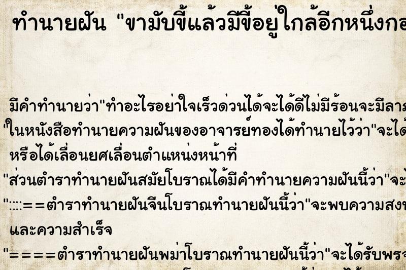 ทำนายฝัน ขามับขี้แล้วมีขี้อยู่ใกล้อีกหนึ่งกอง ทำนายฝัน ขามับขี้แล้วมีขี้อยู่ใกล้อีกหนึ่งกอง