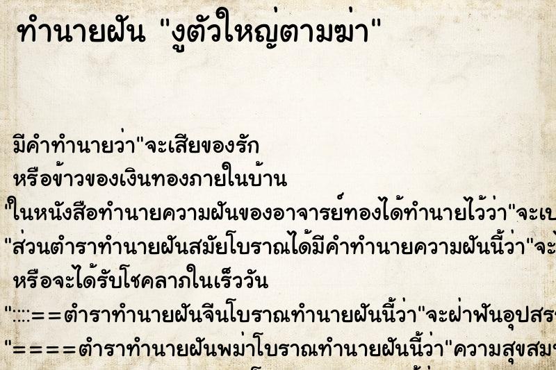 ทำนายฝัน งูตัวใหญ่ตามฆ่า