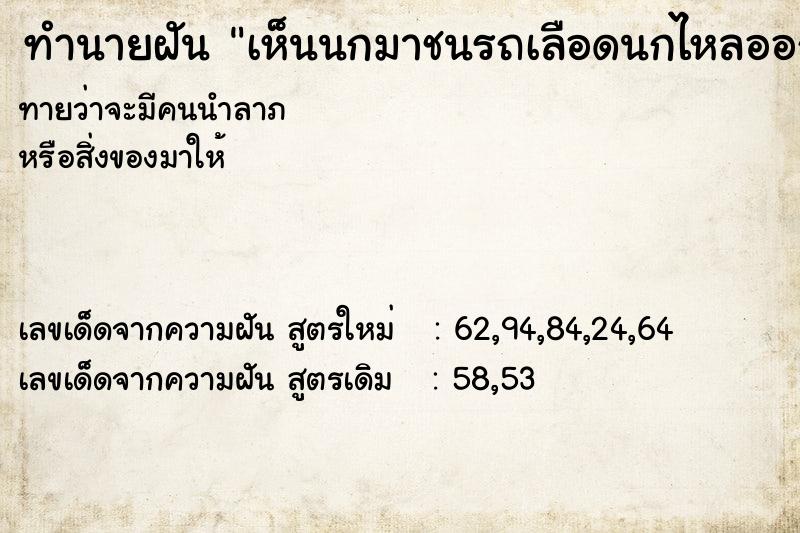 ทำนายฝันทำนายฝันเห็นนกมาชนรถเลือดนกไหลออกมารถเราพักมากที่สุด