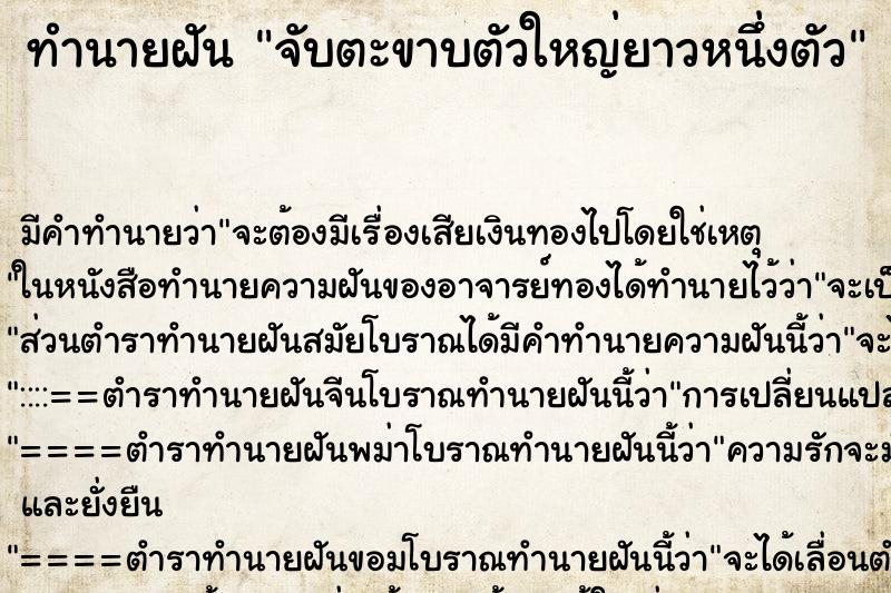 ทำนายฝัน จับตะขาบตัวใหญ่ยาวหนึ่งตัว ทำนายฝัน จับตะขาบตัวใหญ่ยาวหนึ่งตัว