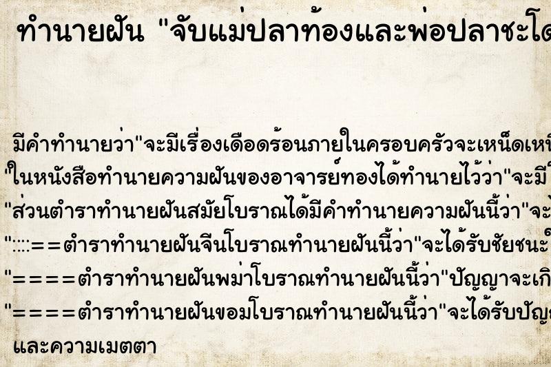 ทำนายฝันจับแม่ปลาท้องและพ่อปลาชะโดตัวใหญ่ ทำนายฝันทำนายฝันจับแม่ปลาท้องและพ่อปลาชะโดตัวใหญ่