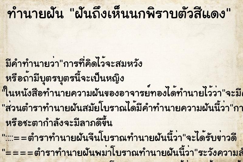 ทำนายฝันทำนายฝันฝันถึงเห็นนกพิราบตัวสีแดง