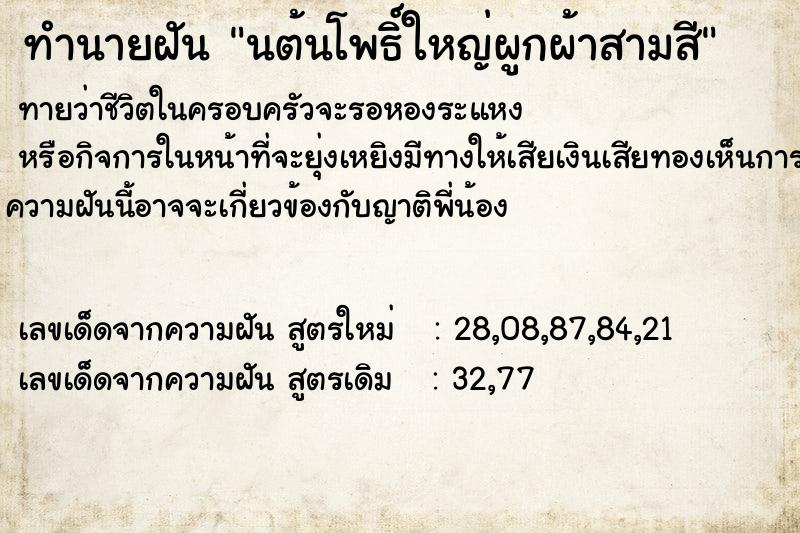 ทำนายฝันนต้นโพธิ์ใหญ่ผูกผ้าสามสี ทำนายฝันทำนายฝันนต้นโพธิ์ใหญ่ผูกผ้าสามสี
