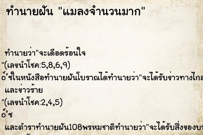 ทำนายฝันทำนายฝันแมลงจำนวนมาก