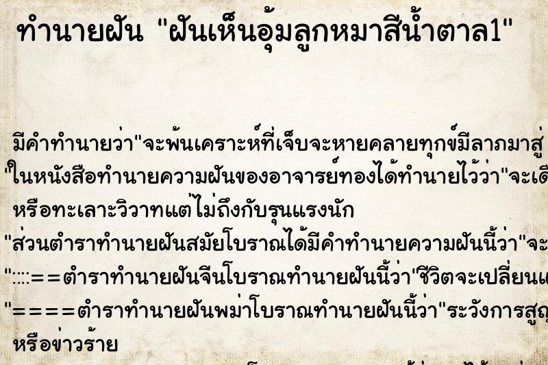 ทำนายฝัน ฝันเห็นอุ้มลูกหมาสีน้ำตาล1 ทำนายฝัน ฝันเห็นอุ้มลูกหมาสีน้ำตาล1