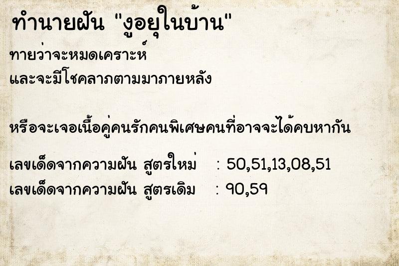 ทำนายฝันงูอยุในบ้าน ทำนายฝันทำนายฝันงูอยุในบ้าน