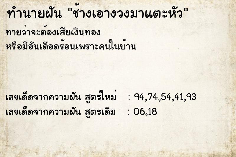 ทำนายฝันช้างเอางวงมาแตะหัว ทำนายฝันทำนายฝันช้างเอางวงมาแตะหัว