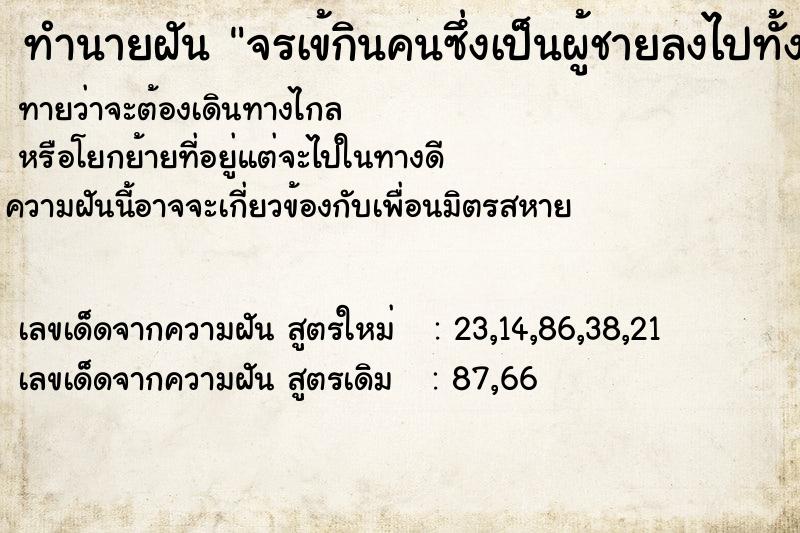 ทำนายฝันจรเข้กินคนซึ่งเป็นผู้ชายลงไปทั้งตัว ทำนายฝันทำนายฝันจรเข้กินคนซึ่งเป็นผู้ชายลงไปทั้งตัว
