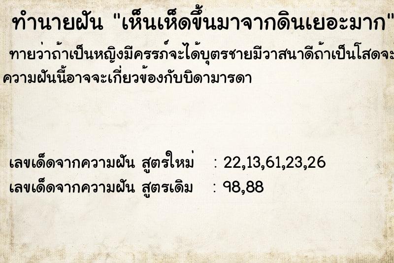 ทำนายฝันเห็นเห็ดขึ้นมาจากดินเยอะมาก ทำนายฝันทำนายฝันเห็นเห็ดขึ้นมาจากดินเยอะมาก