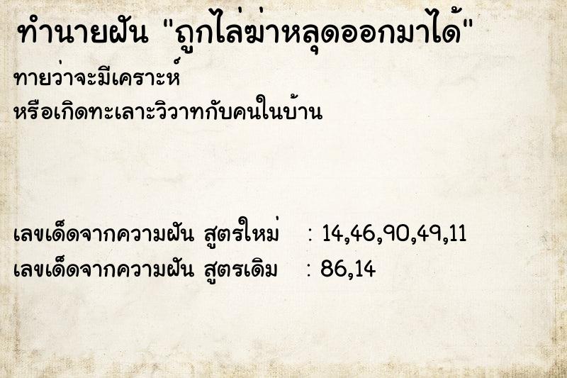 ทำนายฝันทำนายฝันถูกไล่ฆ่าหลุดออกมาได้